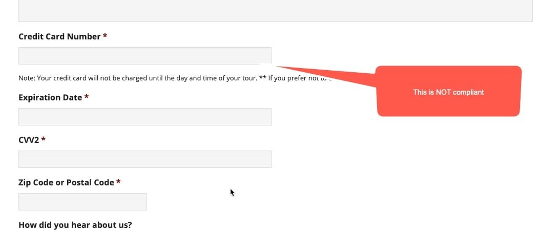 PCI non compliant form